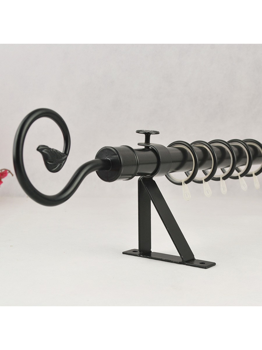 7/8" Black Wrought Iron Single Curtain Rod Set with Tail ...