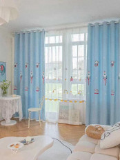 EQY24H06ED High Quality Fashion Children Chenille Embroidered Cute Astronaut Blue Custom Made Curtains(Color: Blue)