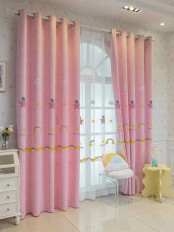 QY24H06FD High Quality Children Chenille Embroidered Cute Pink Stars Grommet Ready Made Curtains(Color: Pink)