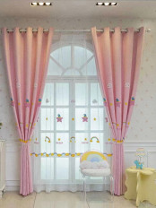 EQY24H06FD High Quality Children Chenille Embroidered Cute Pink Stars Custom Made Curtains(Color: Pink)