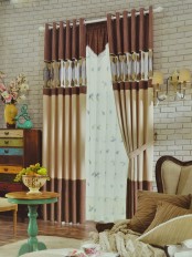 Eclipse Custom Made Curtains Stitching Style Leaf Sheer (Color: Camel)