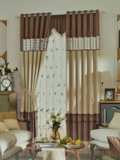 Eclipse Custom Made Curtains Stitching Style Plaid Sheer (Color: Camel)