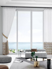 QY7121SBC Elbert Monstera Embroidered Double Pinch Pleat Ready Made Sheer Curtains Online