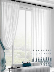 QY7121SEC Elbert Flower Embroidered Double Pinch Pleat Ready Made Sheer Curtains