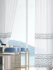 QY7121STC Elbert Waves Embroidered Double Pinch Pleat Ready Made Sheer Curtains