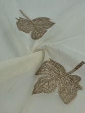 Elbert Maple Leaves Pattern Embroidered Back Tab Sheer Curtains