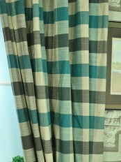 Hudson Cotton Blend Bold-scale Check Custom Made Curtains Celadon Blue Color