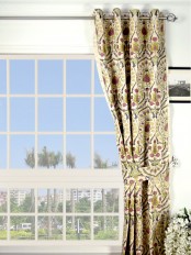 Silver Beach Embroidered Colorful Damask Grommet Faux Silk Curtains
