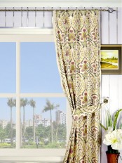 Silver Beach Embroidered Colorful Damask Single Pinch Pleat Faux Silk Curtains