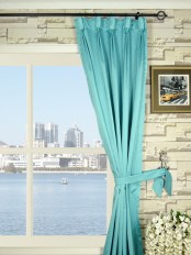 Waterfall Solid Blue Goblet Faux Silk Curtain