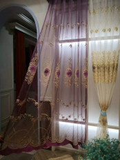 QYFLS2020I Bona Beige Purple Floral Embroidered Custom Made Sheer Curtains