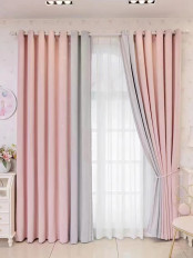 QYFL2302MA 2023 New Arrival Petrel Blue Pink Green Chenille Ready Made Curtains For Living Room(Color: Pink)