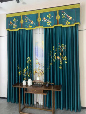 EQYHL225EA Extra Wide Gold Green Grey Embroidered Pinch Pleat Ready Made Blockout Curtains For Sliding Glass Doors