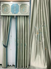 QYHL226BA Silver Beach Embroidered Orchid Fragrant Thoroughwort Faux Silk Pleated Ready Made Curtains(Color: Light Green)