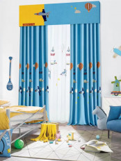 QYOM1221B Baker Plane And Hot Air Balloon Blue Custom Made Children Curtains(Color: Blue)