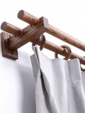 QYT04 1-1/8"  Ash Wood Black Walnut Square bracket Single Double Curtain Rod Sets (Color: Ash wood)