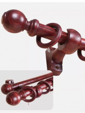 QYT10 1-1/8"  Bright Red Wood Single Double Wooden Curtain Rod Sets 