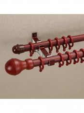QYT2823 1-1/8" Wood Grain Nano Mute Double Curtain Rod Set Acorn Finial Custom Made (Color: Red Wood)