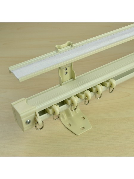 CHR7025 Custom Ceiling & Wall Mount Double Curtain Track Set with Valance Track (Color: Ivory)