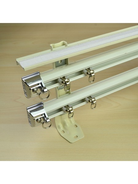 CHR7424 Ceiling & Wall Mount Triple Curtain Track Set with Valance Track (Color: Ivory)