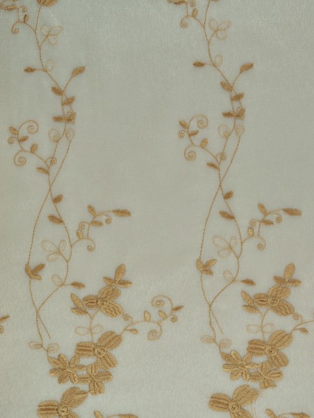 Elbert Vine Leaves Pattern Embroidered Back Tab White Sheer Curtains Panels Beige Color