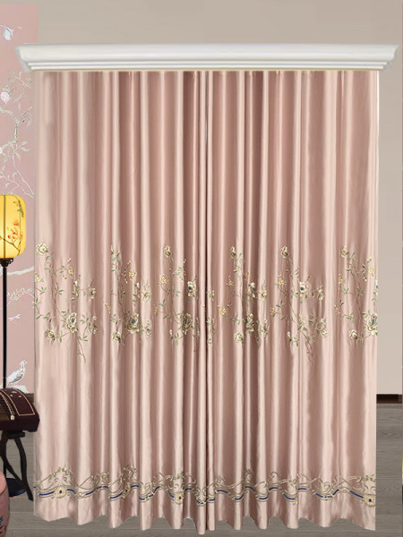 QYHL226F Silver Beach Embroidered Peony Faux Silk Custom Made Curtains For Living room(Color: Pink)