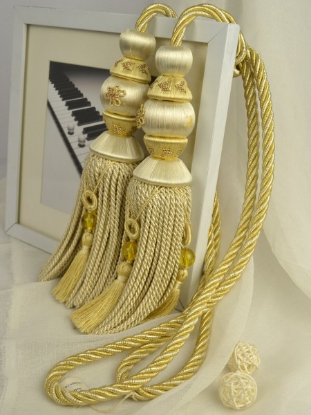 7 Colors QYM16 Faux Silk Curtain Tassel Tiebacks - Pair (Color: Yellow in Beige)